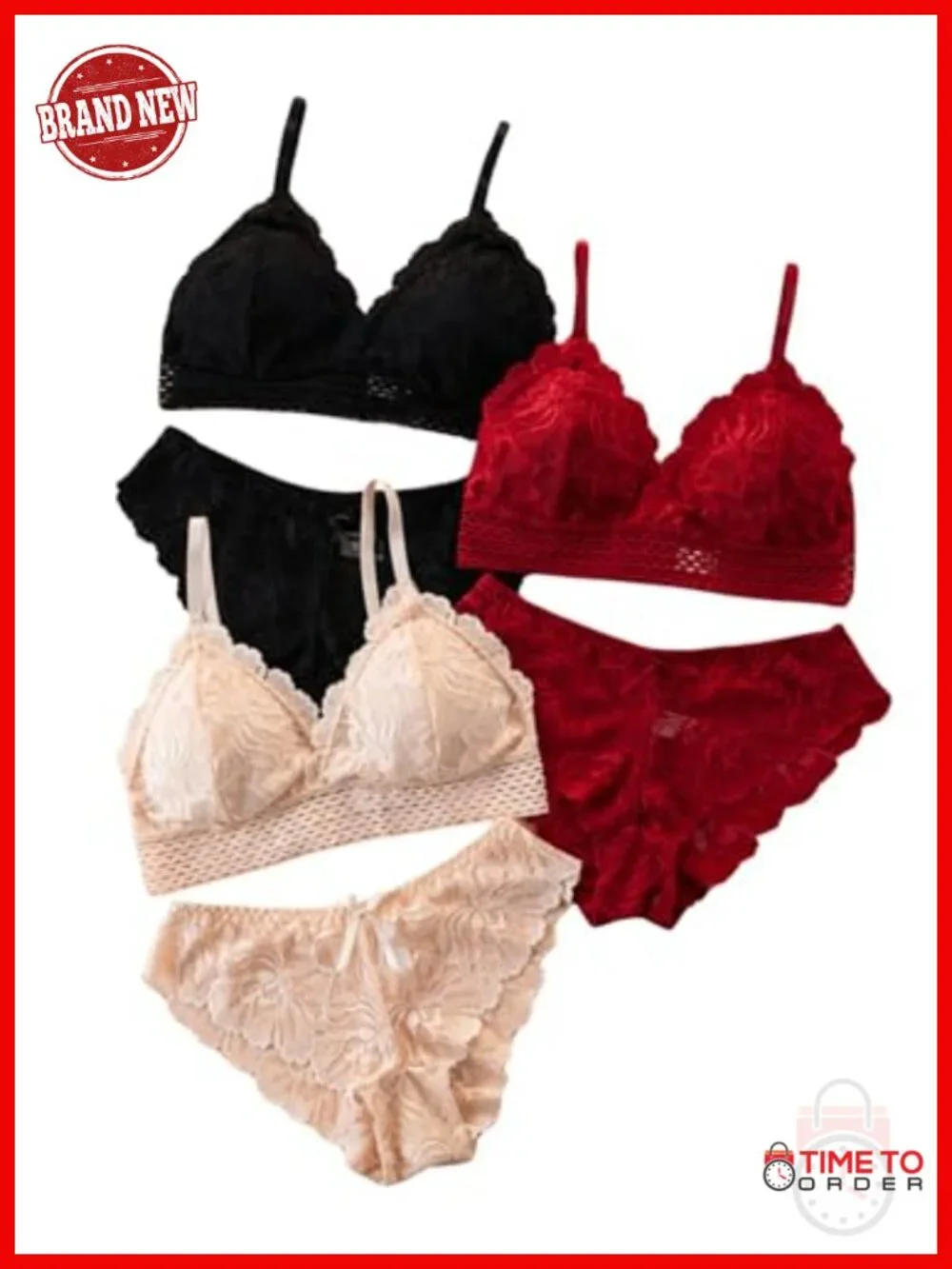 Women's Lace Bra and Panty Set Triangle Bralette Pull-On Low Impact